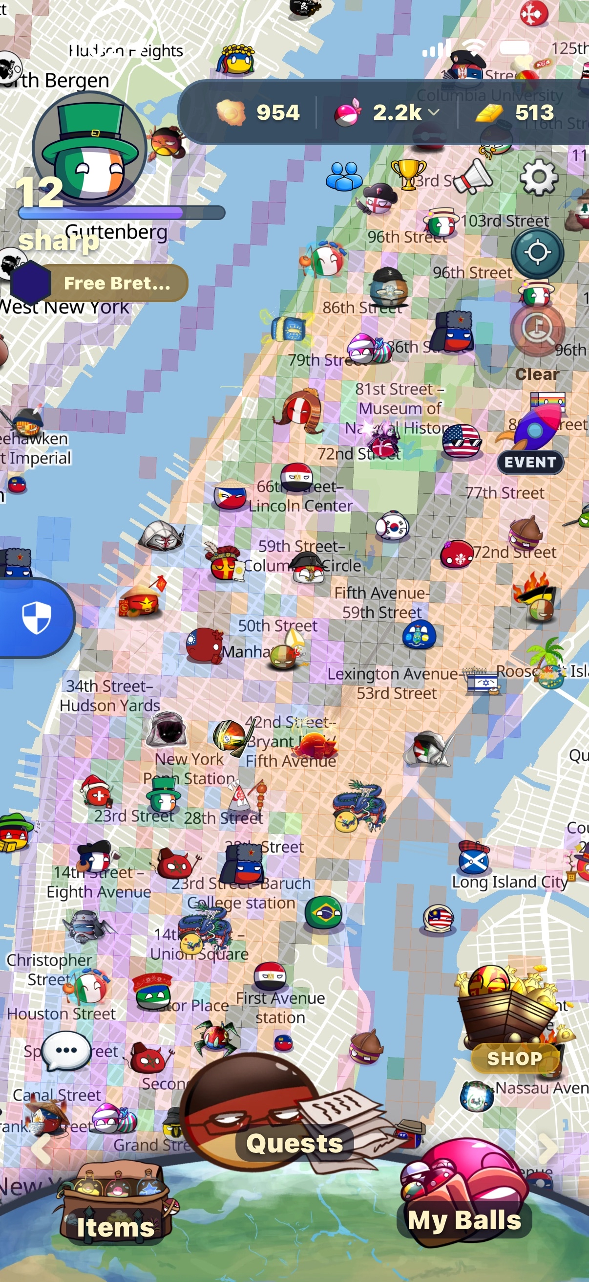 Screenshot of Polandball Go map interface showing territories and gameplay mechanics